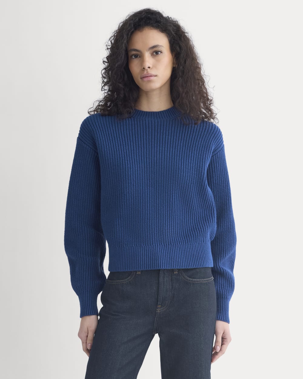 Cropped Ribbed Crew in Everyday Cotton | Estate Blue - Image 4