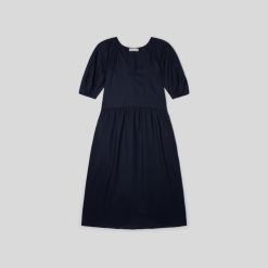 Alternative view of The Linen Oversized Puff-Sleeve Dress | Navy