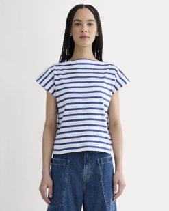 The Oversized Muscle Tee | Bone / Mazarine Blue