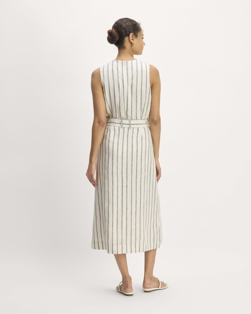 The Linen Belted Midi Dress | Bone/Navy - Image 6