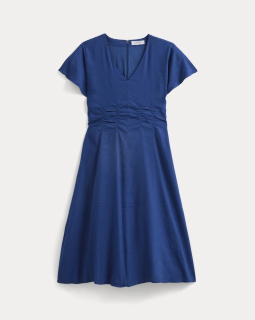 Alternative view of Cinched Dress in Stretch Linen | Estate Blue