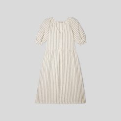 Alternative view of The Linen Oversized Puff-Sleeve Dress | Black / Canvas Tan