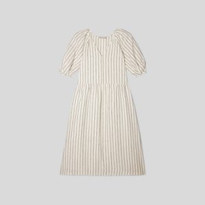 Alternative view of The Linen Oversized Puff-Sleeve Dress | Black / Canvas Tan