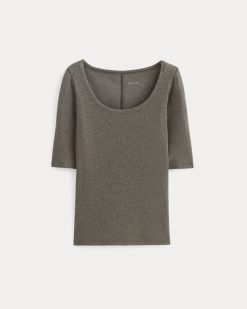 Alternative view of The Luxe Rib Scoop-Neck Tee | Heathered Fatigue