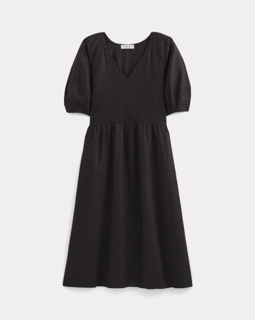 Alternative view of The Linen Oversized Puff-Sleeve Dress | Black