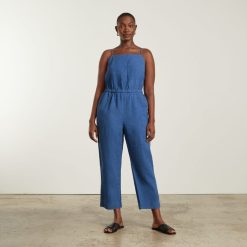 Alternative view of The Linen Shoestring Jumpsuit | Deep Blue