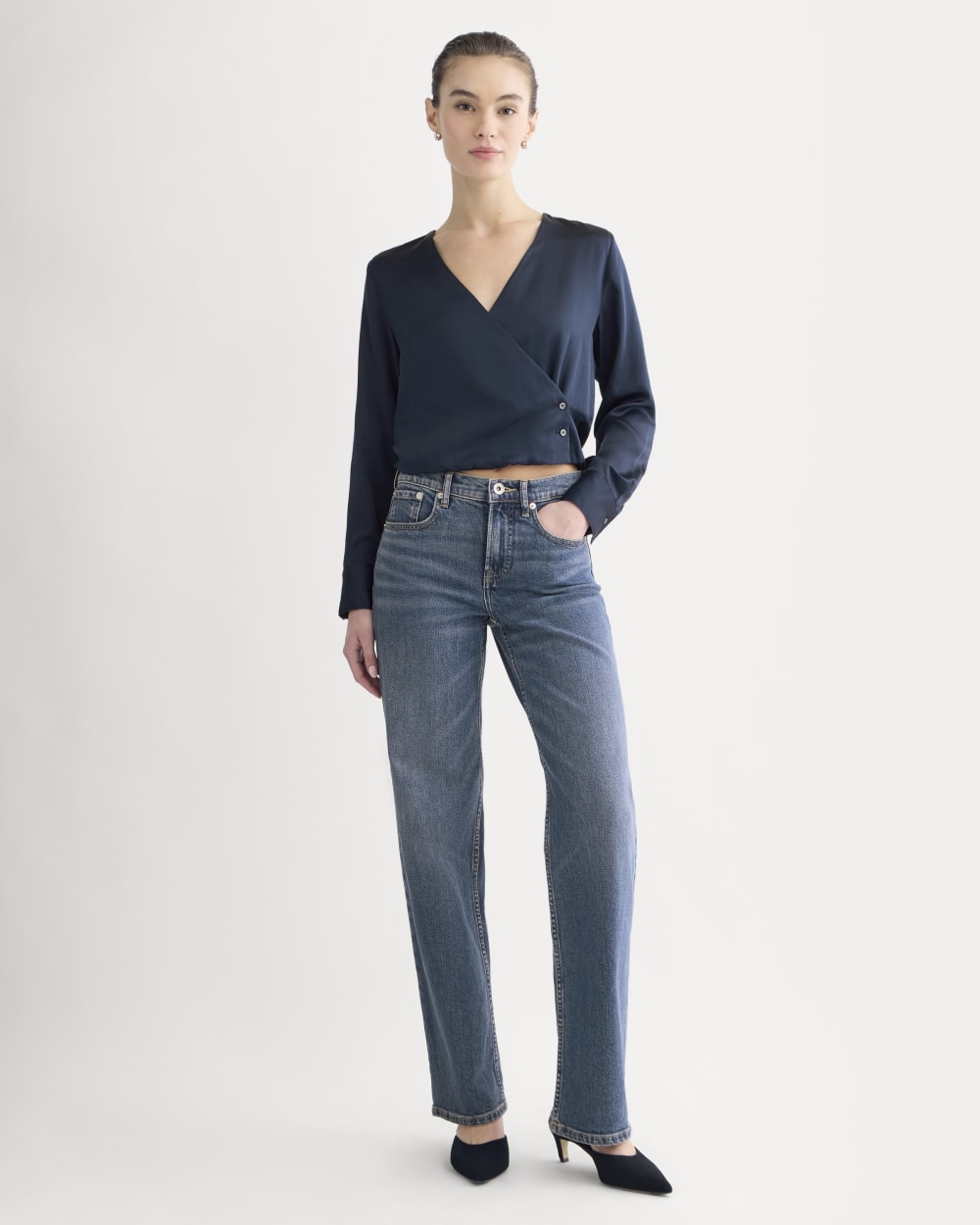 Wrap Top in Silk Charmeuse | Navy - Image 3