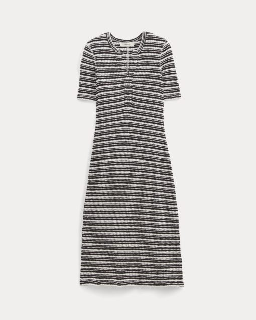 Alternative view of The Rib-Knit Henley Dress | Bone / Black