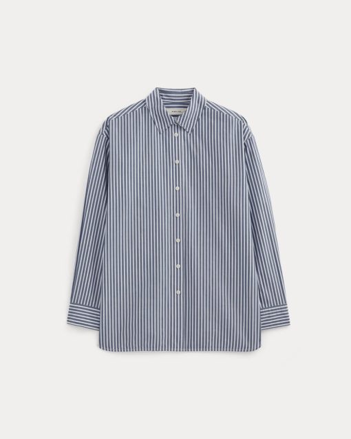 Alternative view of The Boyfriend Shirt in Ultrasoft Cotton | Bone / Mazarine Blue