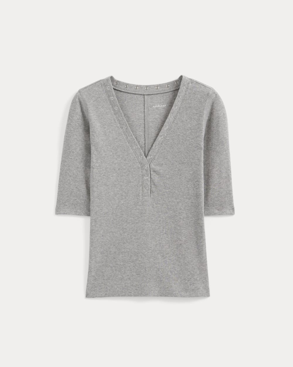Luxe Rib V-Neck Henley | Heathered Light Grey - Image 2
