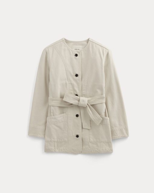 Alternative view of The Long Denim Barrel Jacket | Garment-Dyed Sand