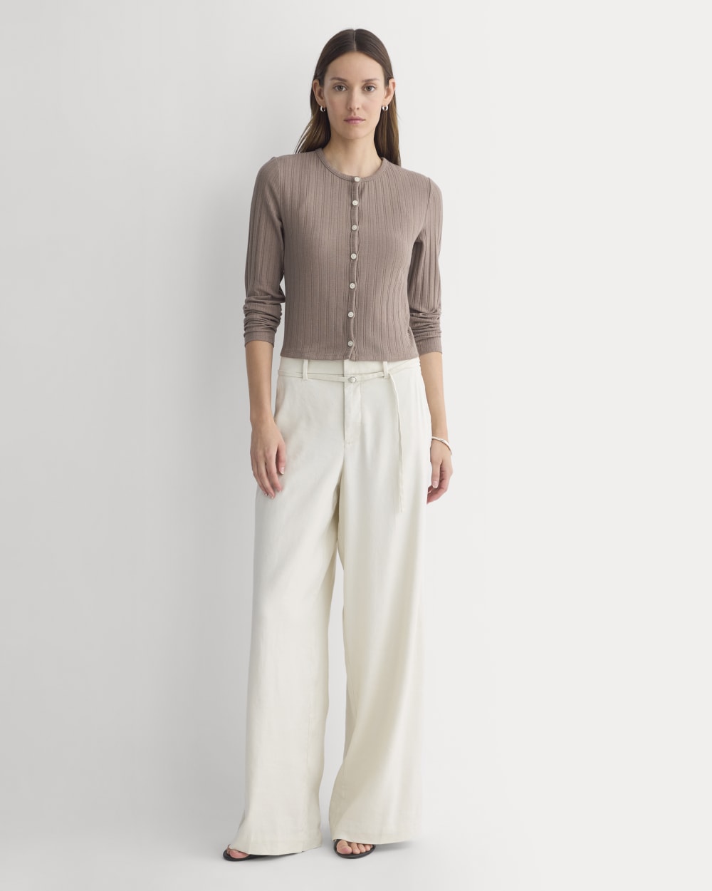 Cardigan in Pointelle | Heathered Chocolate Chip - Image 3