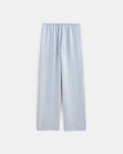 Alternative view of The Drawstring Pant in Linen | Sky Blue / White