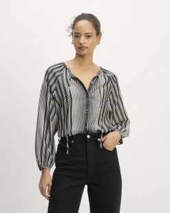The Gathered Shirt in Butterlite | Black / Bone