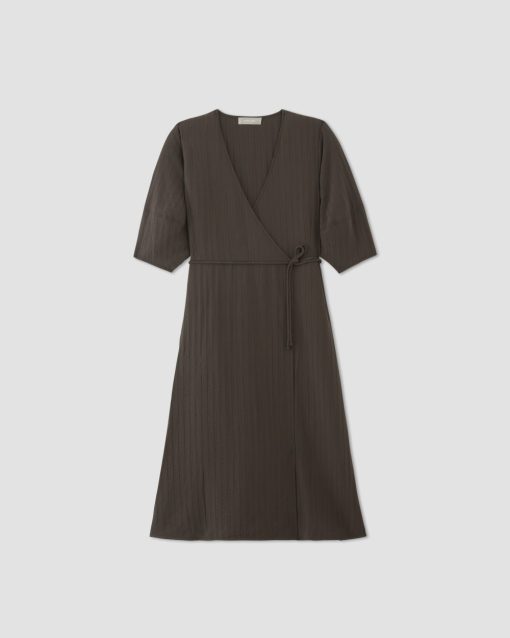 Alternative view of The City Stripe Wrap Dress | Earth Brown