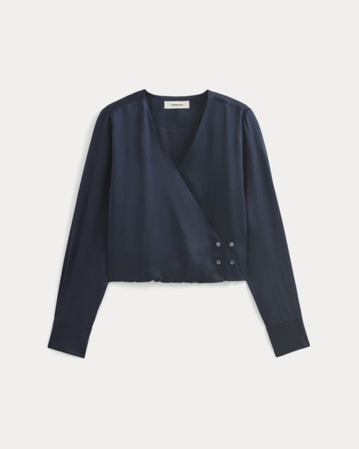 Alternative view of Wrap Top in Silk Charmeuse | Navy