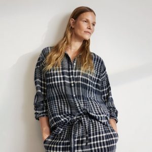 The Way-Long Linen Shirt | Canvas Tan / Navy