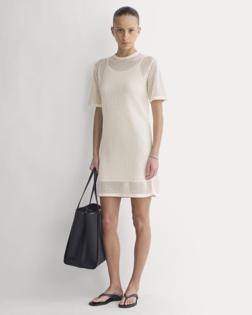 Mesh-Knit Short-Sleeve Dress | Bone