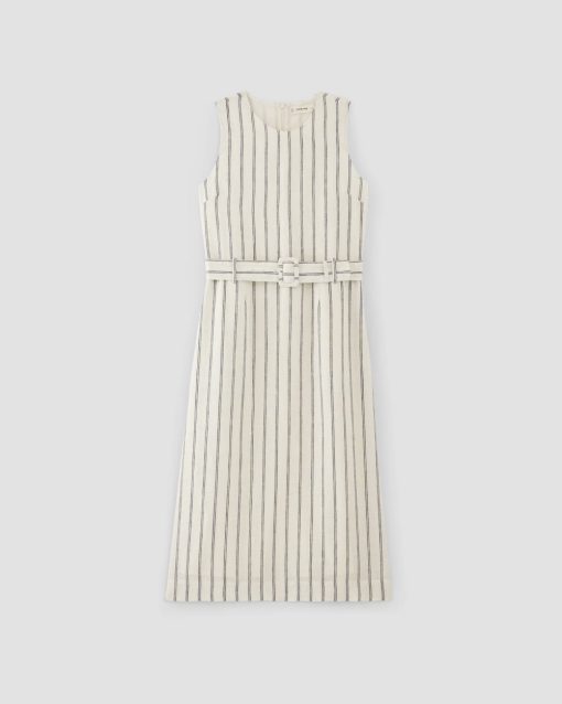 Alternative view of The Linen Belted Midi Dress | Bone/Navy