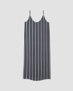 Alternative view of The Hammered Satin Slip Dress |  Navy / Bone