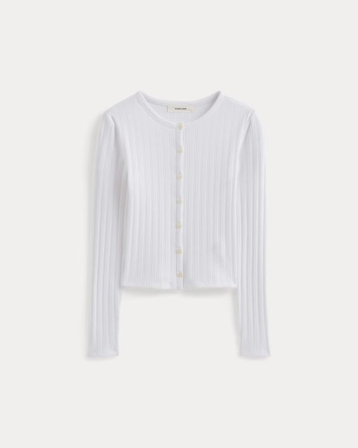 Alternative view of Cardigan in Pointelle | White