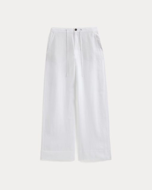 Alternative view of Wide-Leg Drawstring Pant in Linen | White