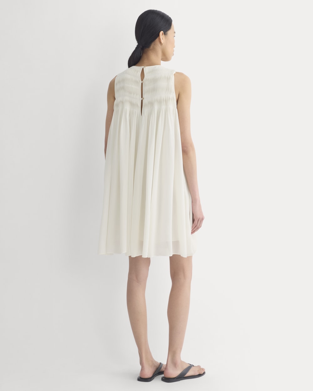 Twisted Pleated Mini Dress in Silk Georgette | Bone - Image 5