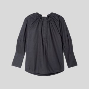Alternative view of The Silky Cotton Balloon Sleeve Top | Black