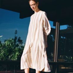 Alternative view of The Linen A-Line Midi Dress | Bone / Caramel