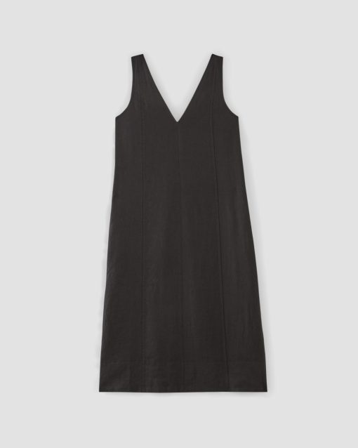 Alternative view of The Linen V-Neck Midi Dress | Black