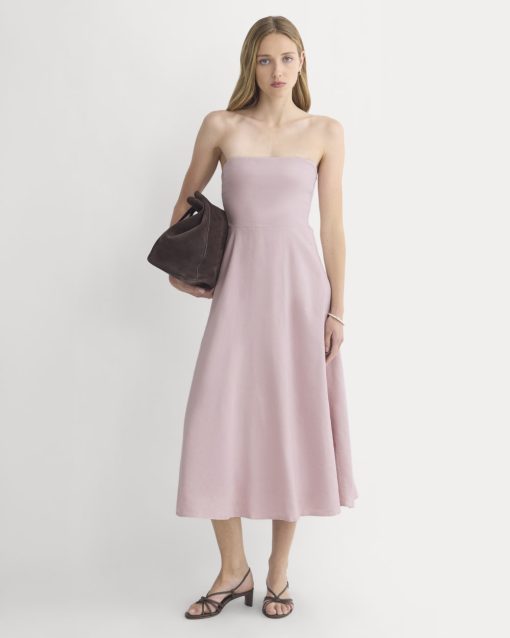 Strapless Dress in Stretch Linen | Burnished Lilac