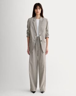 The Draper Pleated Pant in Buttersmooth | Deep Taupe Mini Gingham | 30 Inseam