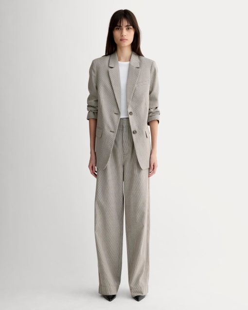 The Draper Pleated Pant in Buttersmooth | Deep Taupe Mini Gingham  | 30 Inseam