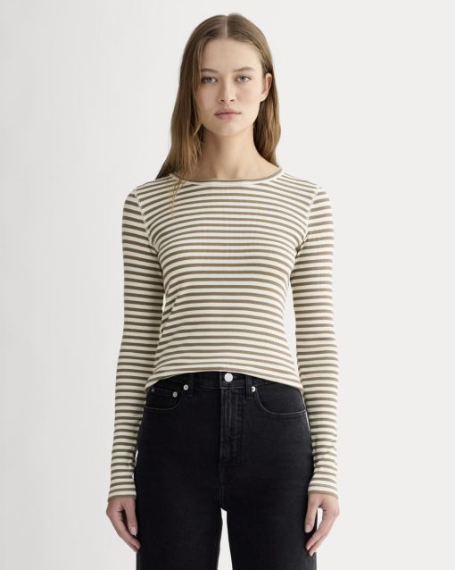 The Luxe Rib Long-Sleeve Crew | Bone / Deep Taupe