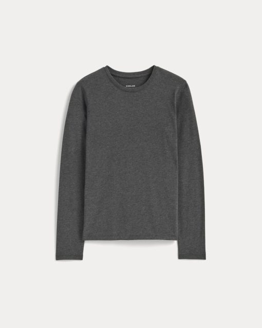 Alternative view of The Slim Long-Sleeve Crew in Essential Cotton | Heathered Soot