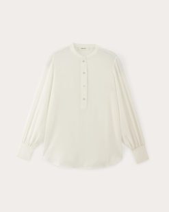 Alternative view of The Henley Shirt in Washable Silk | Off-White