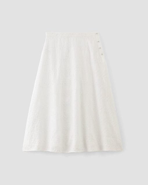 Alternative view of The Linen Eyelet Midi Skirt | White Eyelet