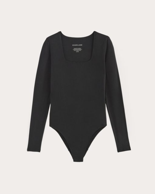 Alternative view of The Long-Sleeve Supima® Square-Neck Bodysuit | Black | Bikini