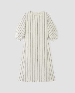 Alternative view of The Linen A-Line Midi Dress | Bone/Navy