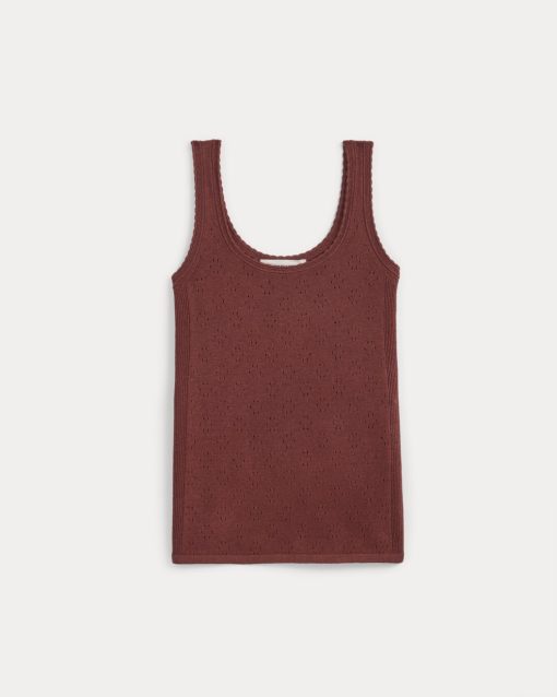 Alternative view of Lace-Trimmed Tank in Fine Linen | Henna Red