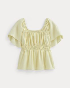 Alternative view of The Flutter-Sleeve Top in Stretch Linen | Light Yellow
