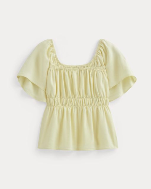 Alternative view of The Flutter-Sleeve Top in Stretch Linen | Light Yellow