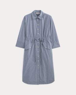 Alternative view of The Drawcord Shirtdress in Ultrasoft Cotton | Mazarine Blue / Optic White