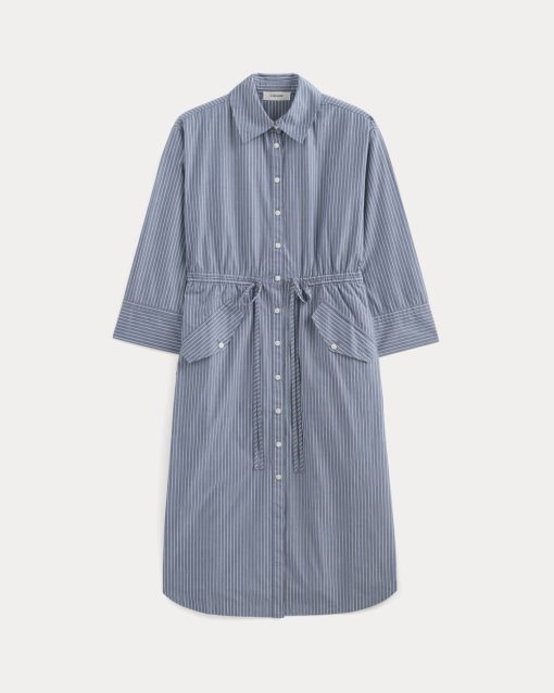 Alternative view of The Drawcord Shirtdress in Ultrasoft Cotton | Mazarine Blue / Optic White