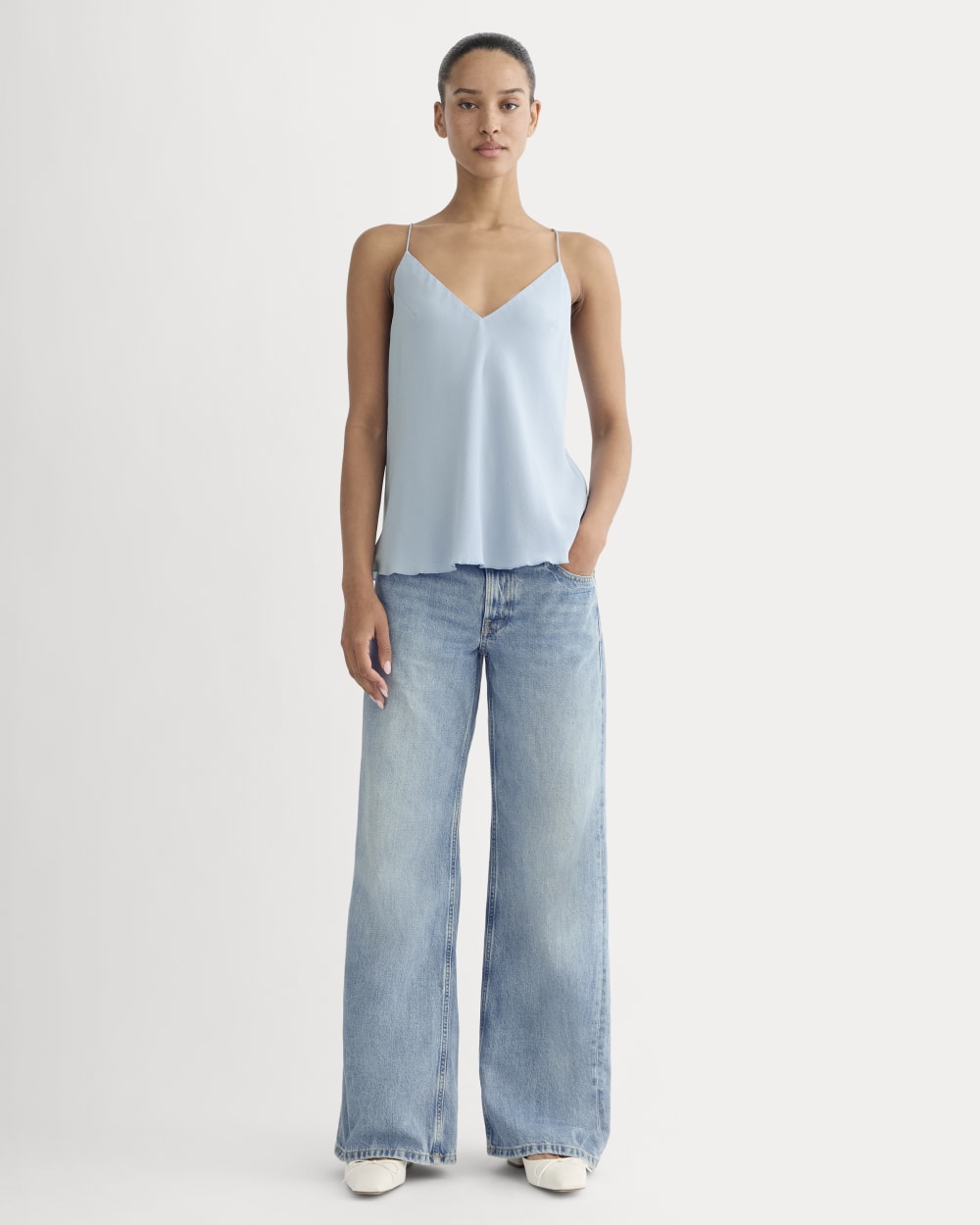 The Tie Back Cami in Washable Silk | Soft Blue - Image 3