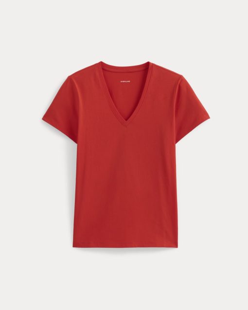 Alternative view of The Slim V-Neck Tee in Essential Cotton | Fiery Red