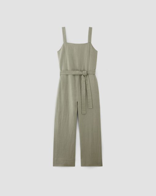 Alternative view of The Linen Side-Button Jumpsuit | Sage Green