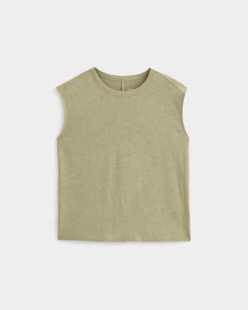 Alternative view of The Muscle Tee in Cotton Linen | Eucalyptus