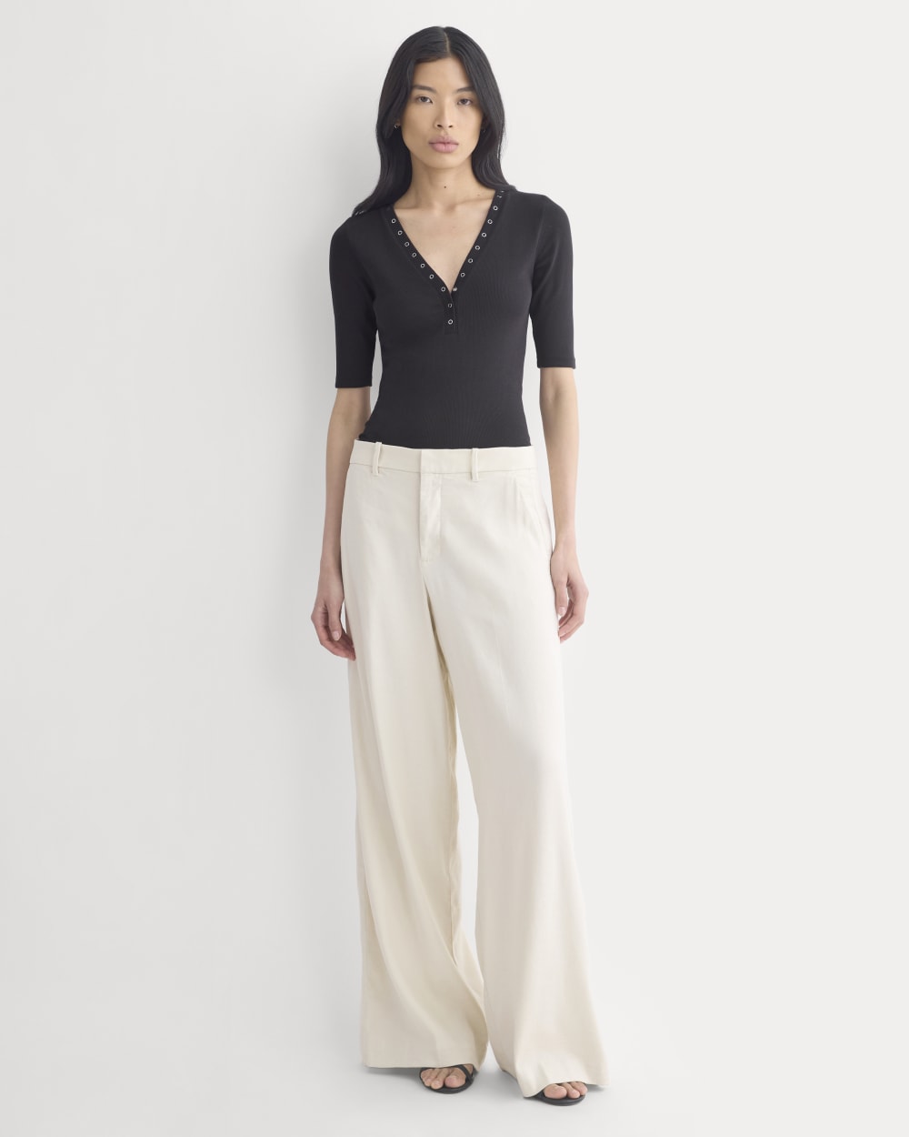 Luxe Rib V-Neck Henley | Black - Image 3
