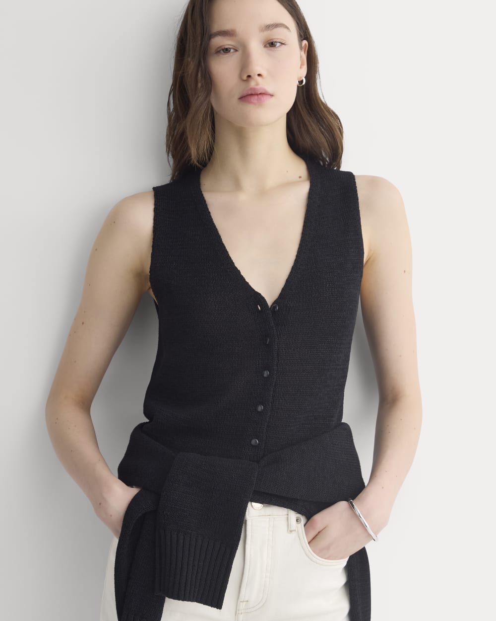 Button-Front Tank in Tape Yarn | Black - Image 4